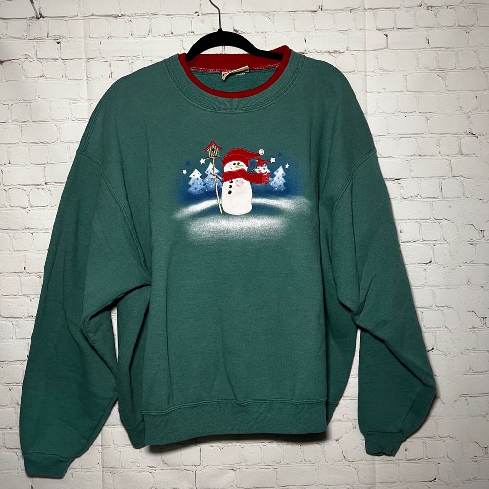 Vintage 90s Christmas Sweatshirt Snowman Graphic Oversized Cozy Holiday Crewneck